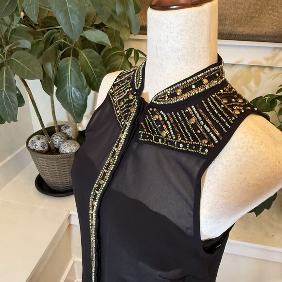 Vintage Y2K Guess Los Angeles Top Size Small Sheer Black Metallic Beading Sexy - Picture 7 of 12